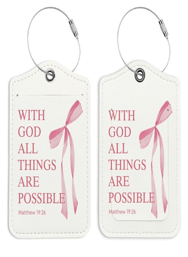 LARTSFRO Coquette Pink Bow Luggage Tags for Suitcases, Cute Luggage Tags for Women, Bible Verses Bow Luggage Tag, Trendy Girly 2 Pack Luggage Tag for Travel, Teen Girls Gifts Suitcase Tags - Image 1